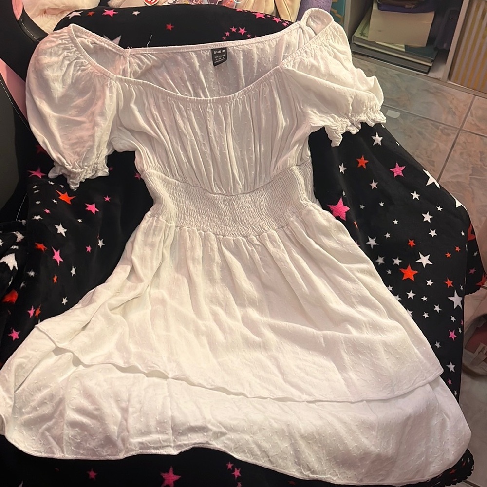 Vintage white summer Bardot dress, size small